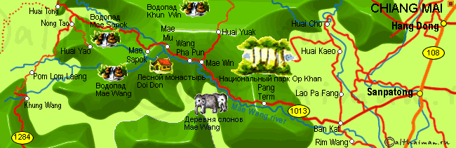 туристическая карта Санпатонг Чианг Май Sanpatong tourist Map Chiang Mai 