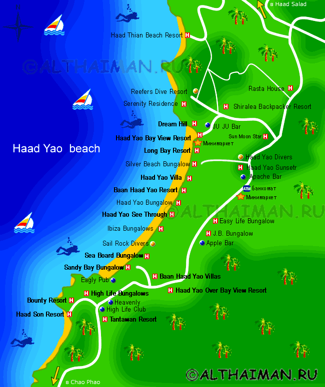 карта пляж хад яо ко панган Haad Yao beach map koh Phangan