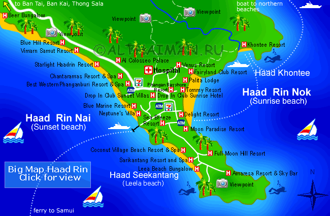 карта хад рин бич ко панган haad rin beach map koh phangan